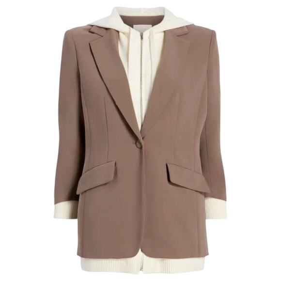 Cinq a Sept Khloe Knitted Sweater Blazer Jacket Hooded Brown Size 4 - Picture 2 of 13